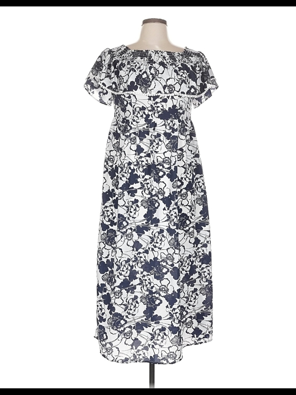 Chelsea28 Navy and White Floral Off-Shoulder Maxi Dress